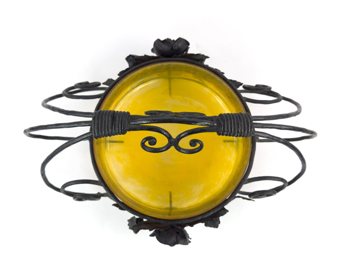 Signed Degué Art Deco Marbled Glass Centerpiece Bowl in Wrought Iron Mount, France 1930s