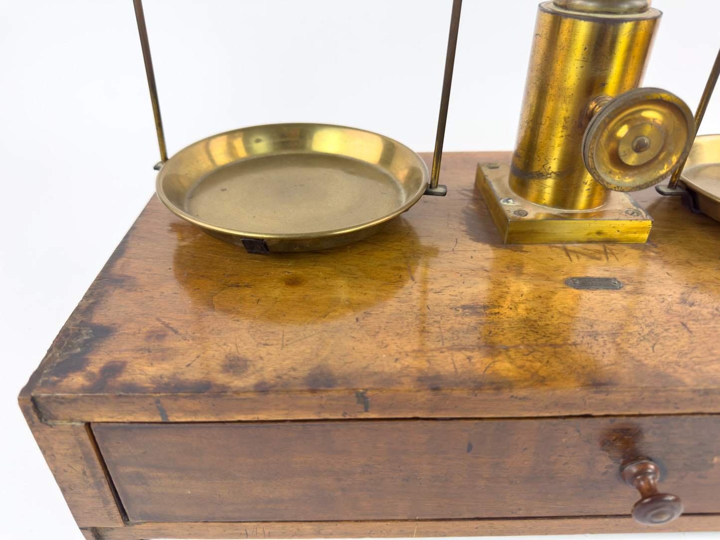 Antique Laboratory Precision Balance Scale, Brass & Wooden Base, Germany, circa 1900