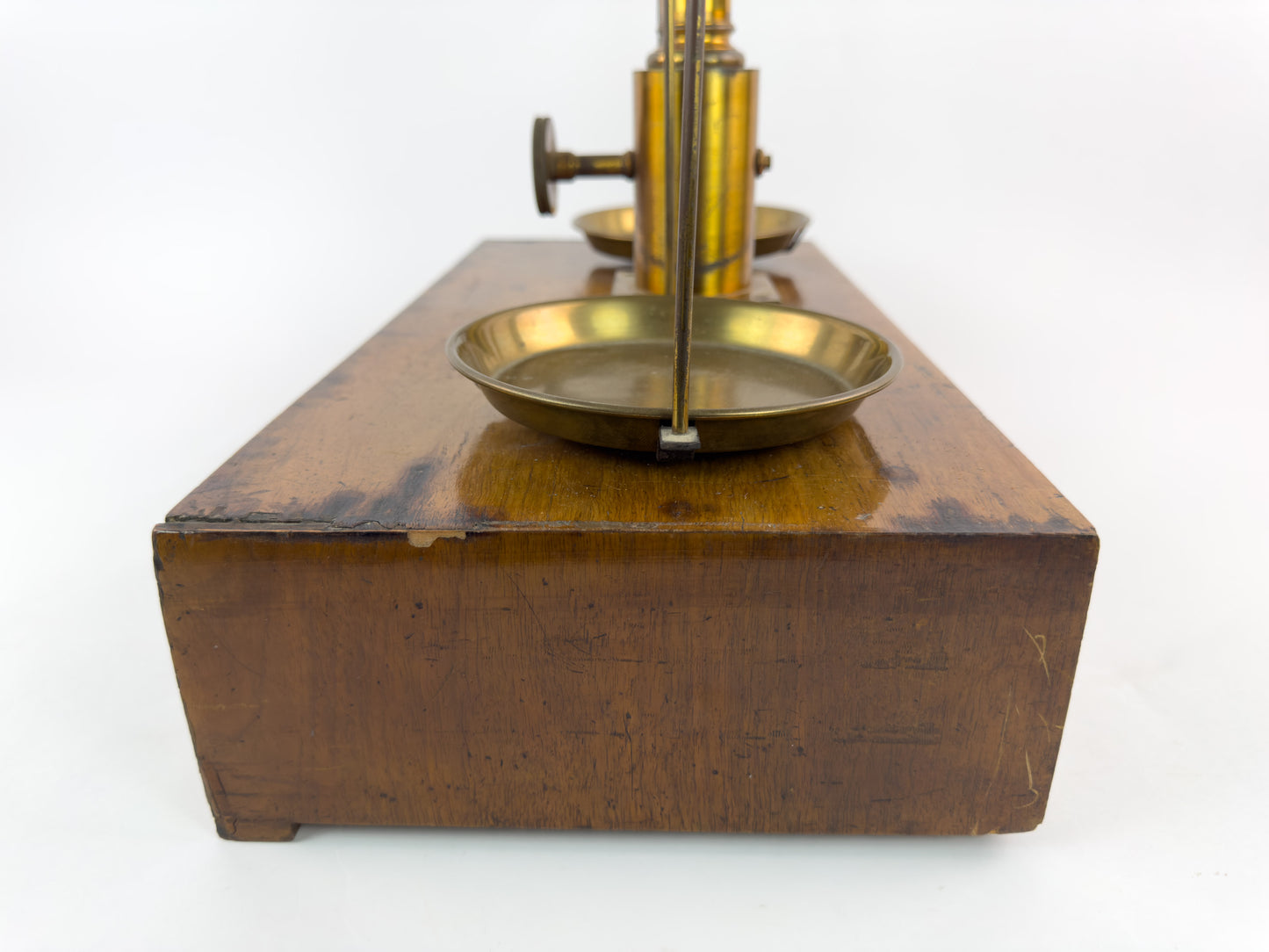 Antique Laboratory Precision Balance Scale, Brass & Wooden Base, Germany, circa 1900