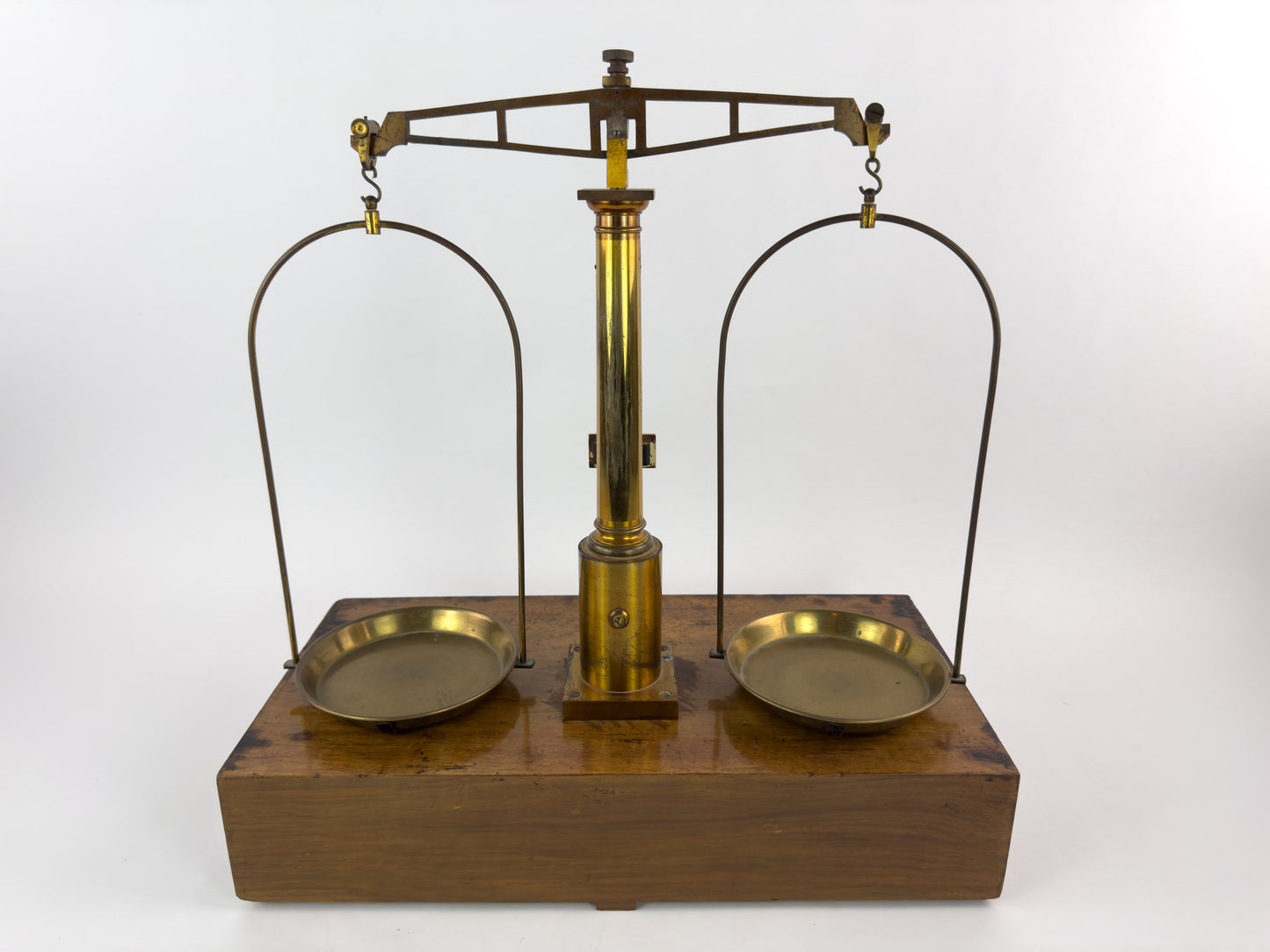 Antique Laboratory Precision Balance Scale, Brass & Wooden Base, Germany, circa 1900