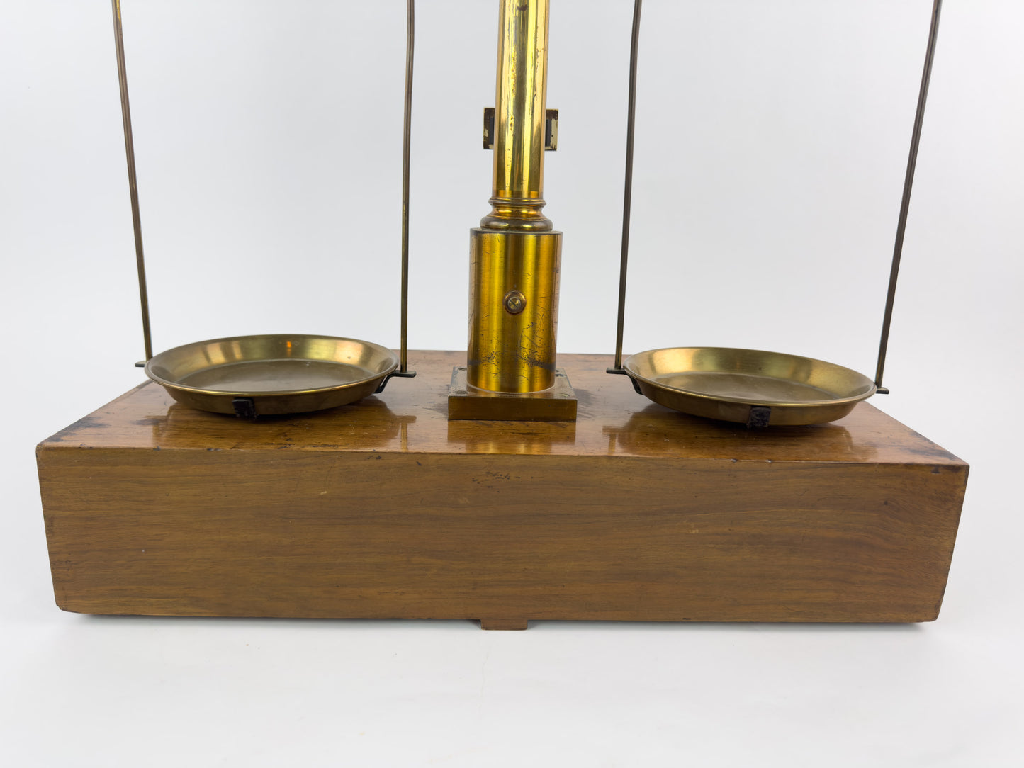 Antique Laboratory Precision Balance Scale, Brass & Wooden Base, Germany, circa 1900