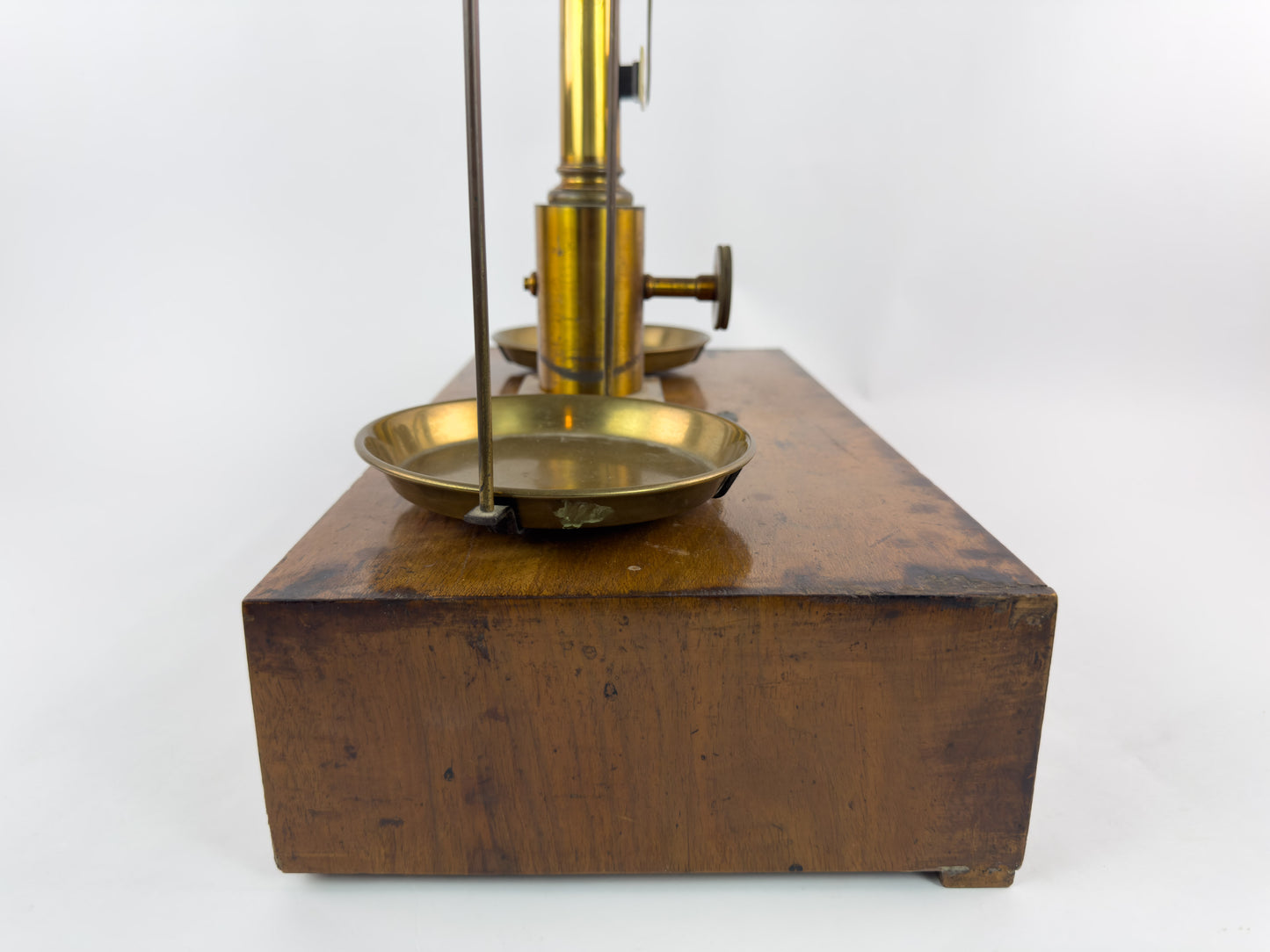 Antique Laboratory Precision Balance Scale, Brass & Wooden Base, Germany, circa 1900