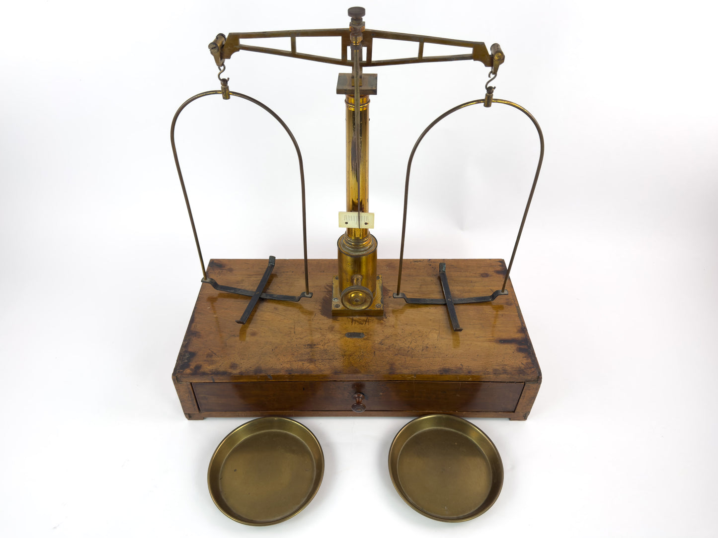 Antique Laboratory Precision Balance Scale, Brass & Wooden Base, Germany, circa 1900