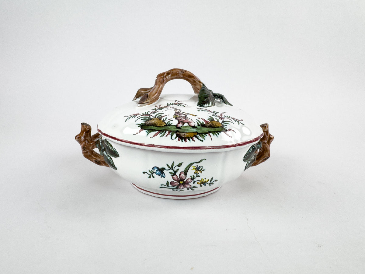 Vintage French Lallier Moustiers Faience Lidded Bowl with Branch Handles