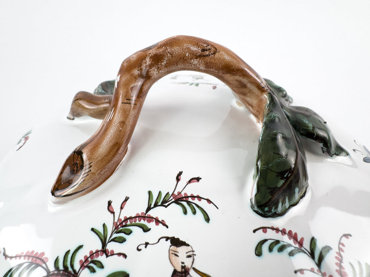 Vintage French Lallier Moustiers Faience Lidded Bowl with Branch Handles