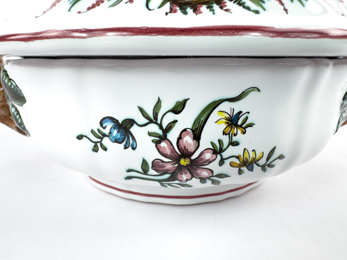 Vintage French Lallier Moustiers Faience Lidded Bowl with Branch Handles