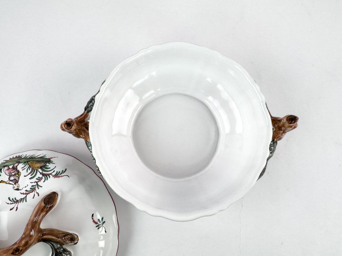 Vintage French Lallier Moustiers Faience Lidded Bowl with Branch Handles
