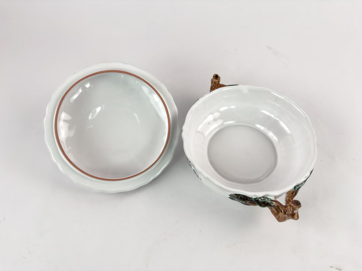 Vintage French Lallier Moustiers Faience Lidded Bowl with Branch Handles