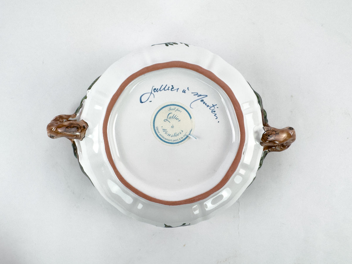 Vintage French Lallier Moustiers Faience Lidded Bowl with Branch Handles