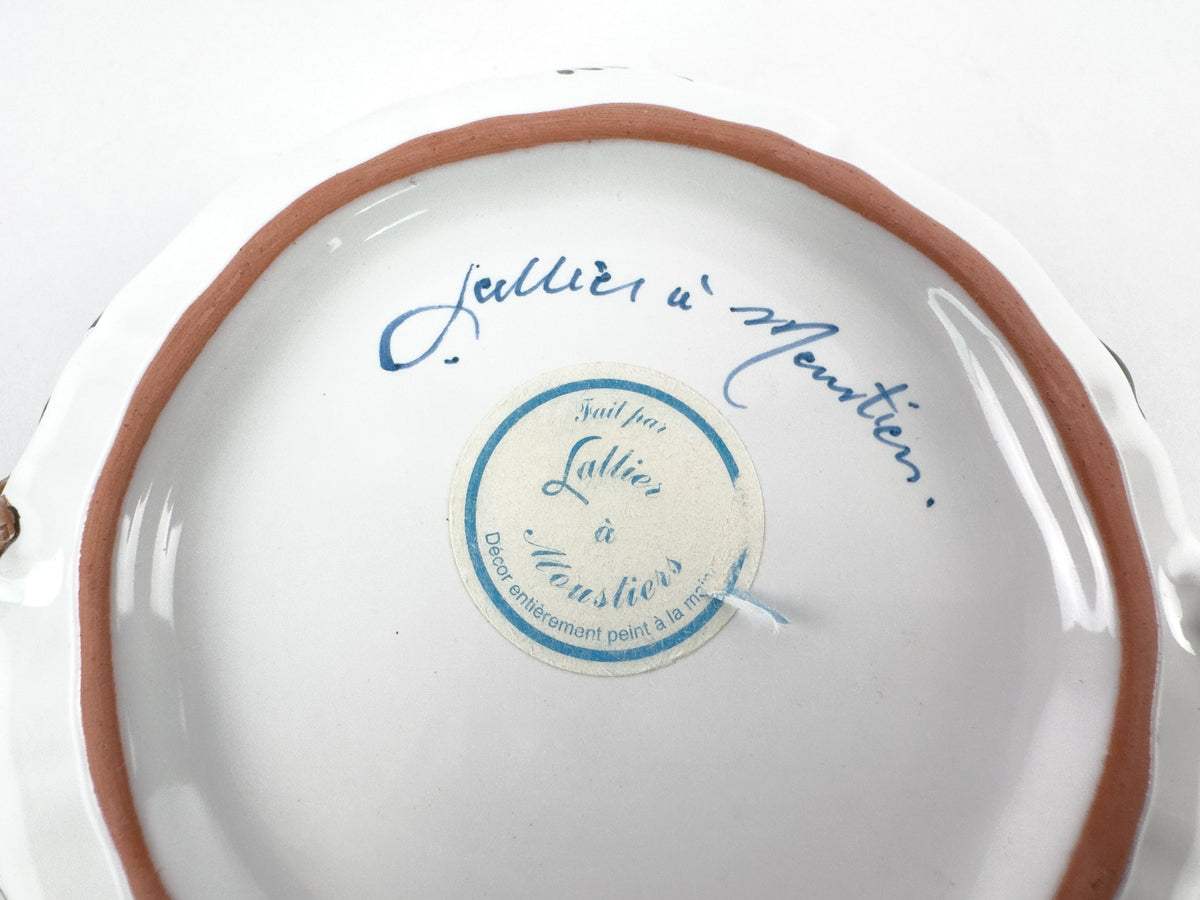 Vintage French Lallier Moustiers Faience Lidded Bowl with Branch Handles