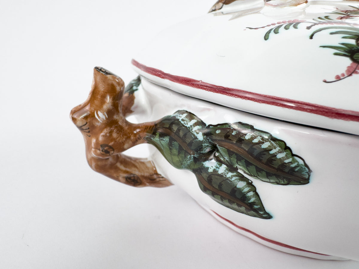 Vintage French Lallier Moustiers Faience Lidded Bowl with Branch Handles