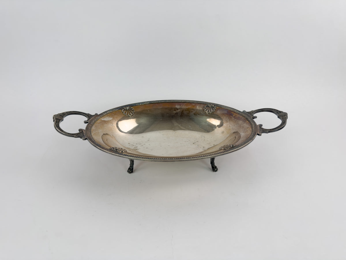 Antique Silver-Plated Oval Centerpiece Platter with Handles, Early 20th Century