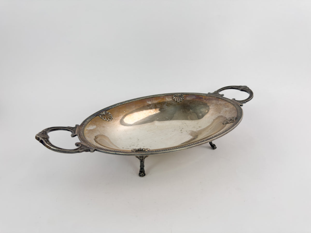 Antique Silver-Plated Oval Centerpiece Platter with Handles, Early 20th Century