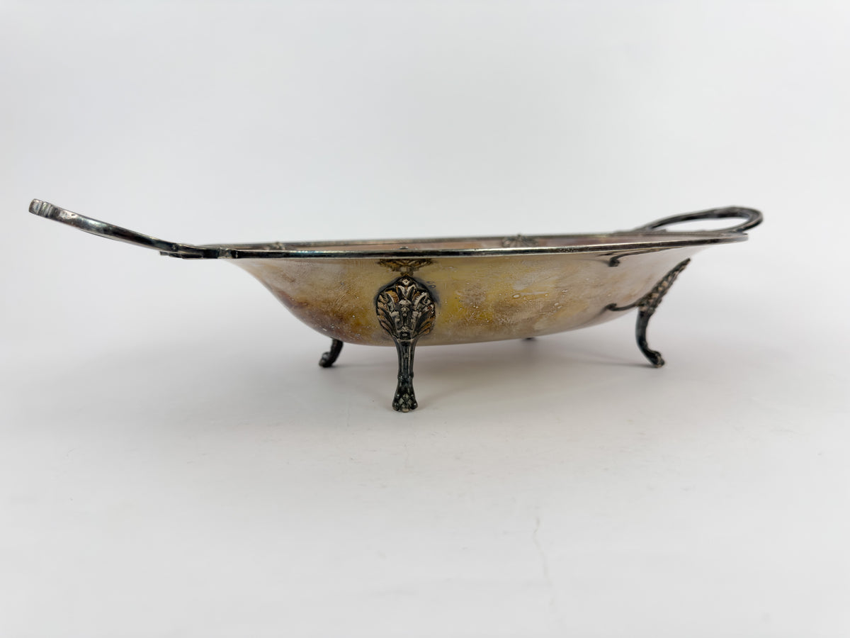 Antique Silver-Plated Oval Centerpiece Platter with Handles, Early 20th Century