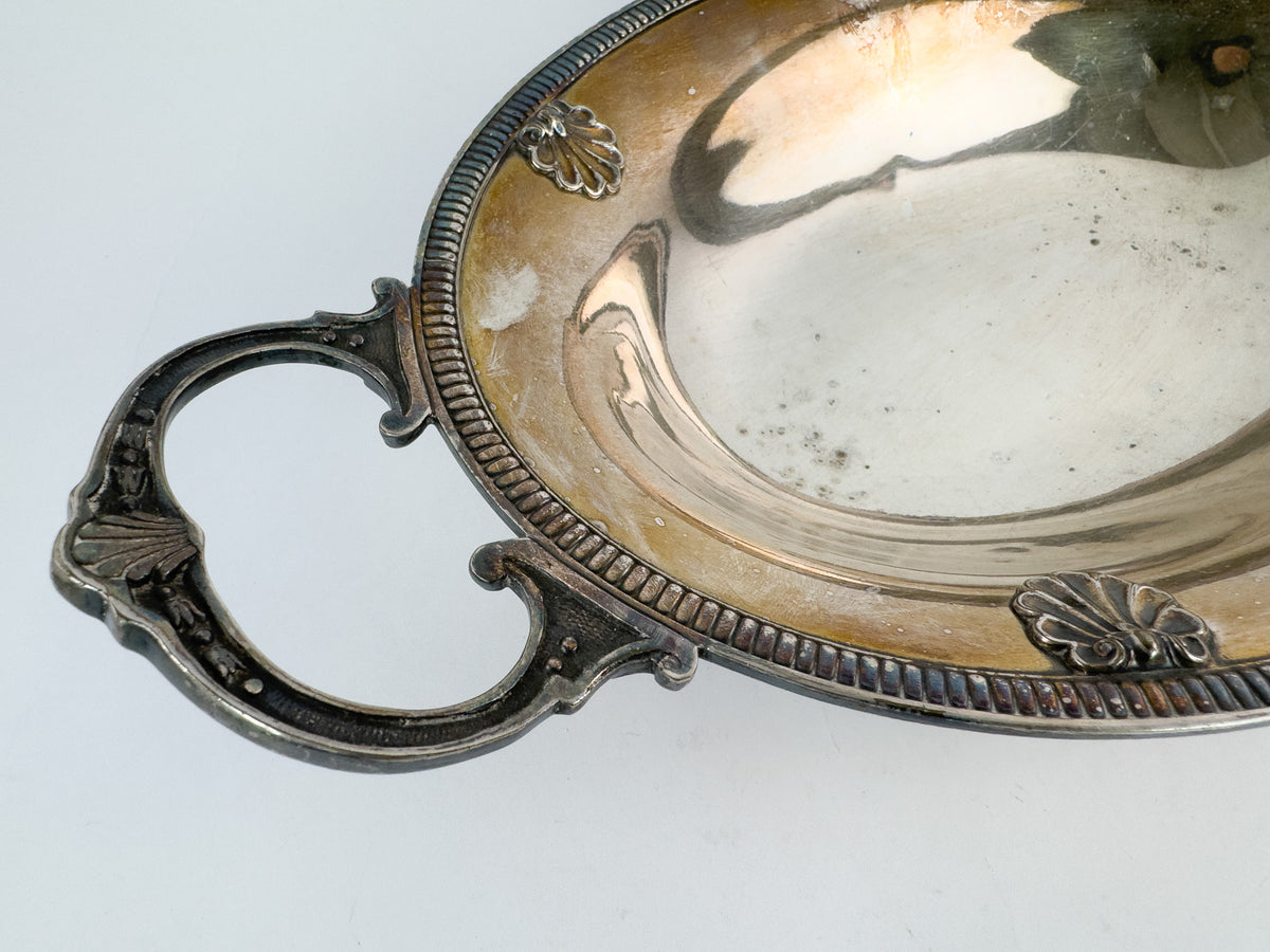 Antique Silver-Plated Oval Centerpiece Platter with Handles, Early 20th Century