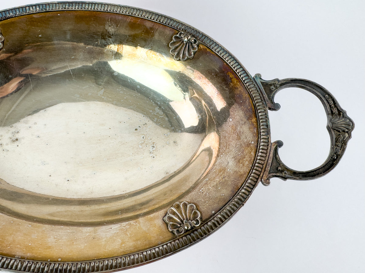 Antique Silver-Plated Oval Centerpiece Platter with Handles, Early 20th Century