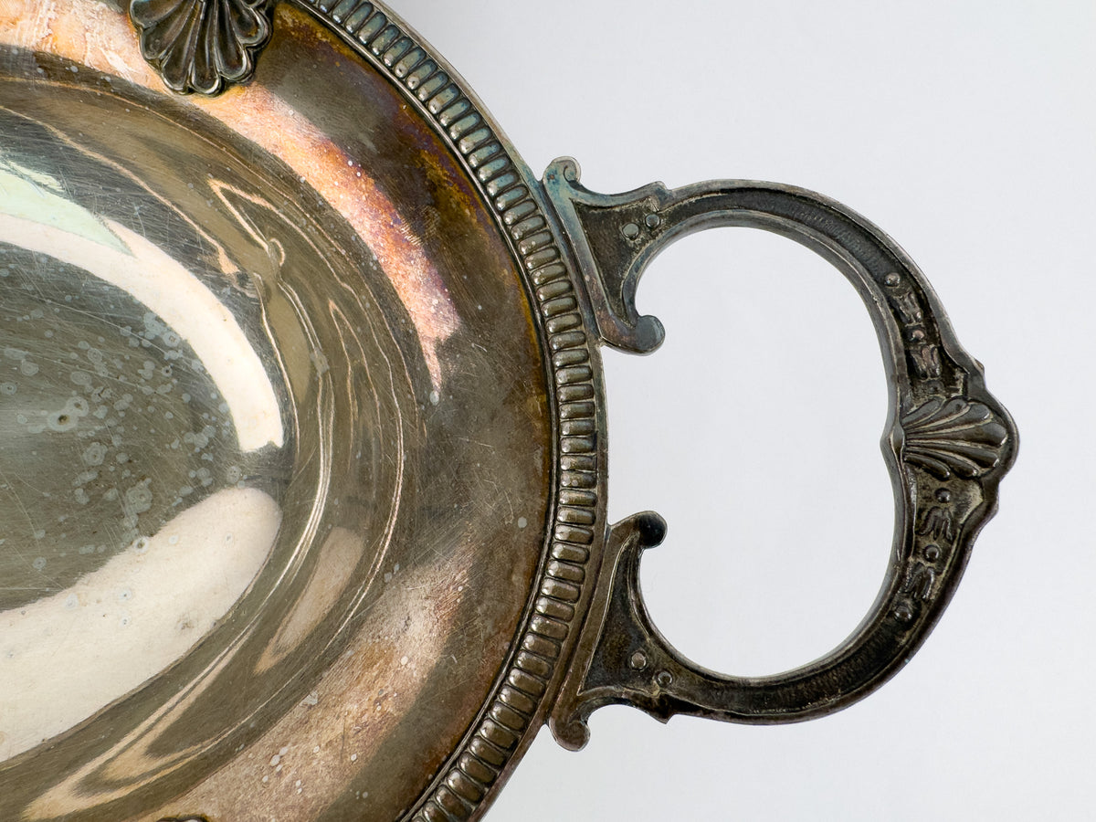 Antique Silver-Plated Oval Centerpiece Platter with Handles, Early 20th Century