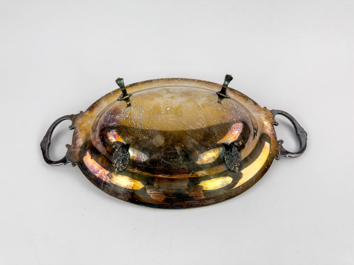 Antique Silver-Plated Oval Centerpiece Platter with Handles, Early 20th Century