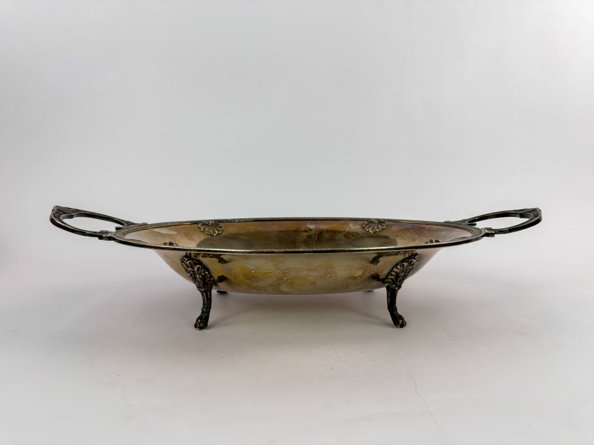 Antique Silver-Plated Oval Centerpiece Platter with Handles, Early 20th Century