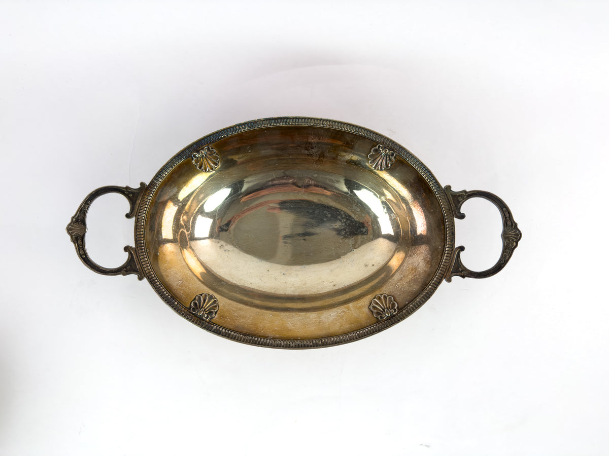 Antique Silver-Plated Oval Centerpiece Platter with Handles, Early 20th Century