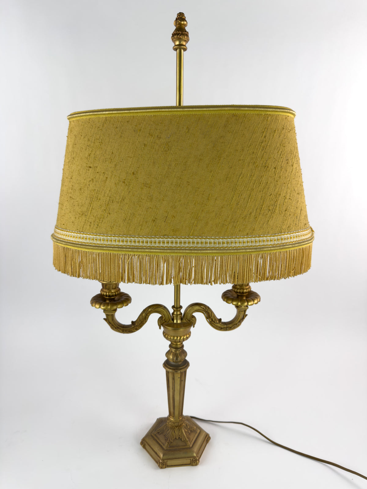 Vintage Louis XVI Style Gilt Metal Two-Light Candelabra Table Lamp