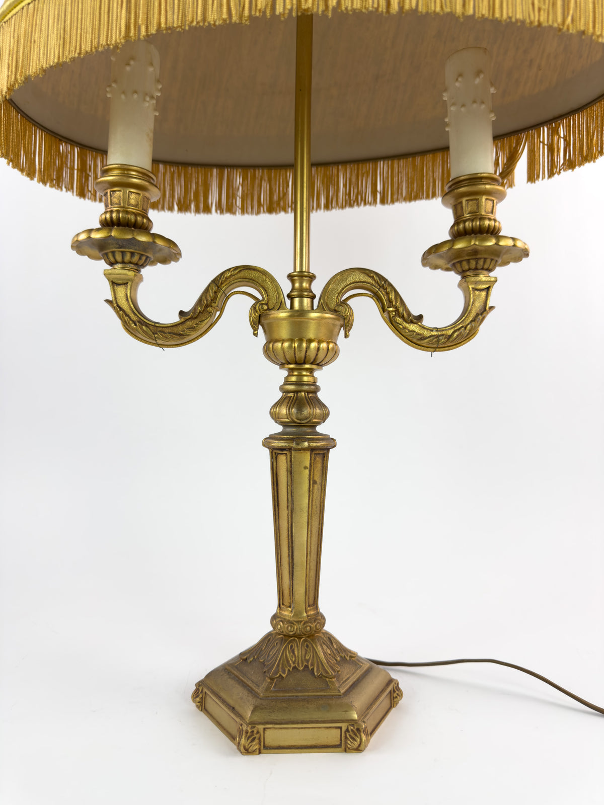 Vintage Louis XVI Style Gilt Metal Two-Light Candelabra Table Lamp