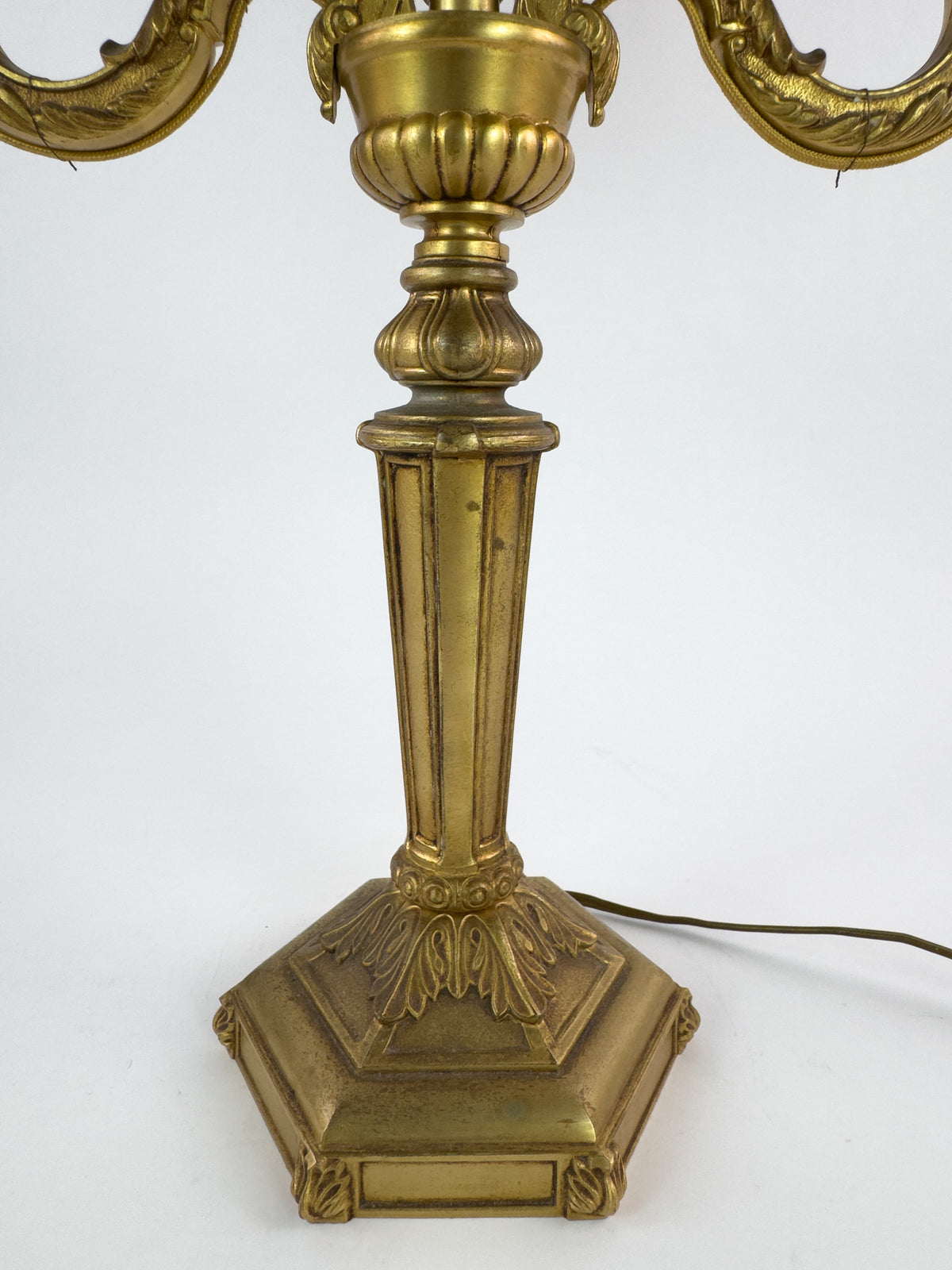 Vintage Louis XVI Style Gilt Metal Two-Light Candelabra Table Lamp