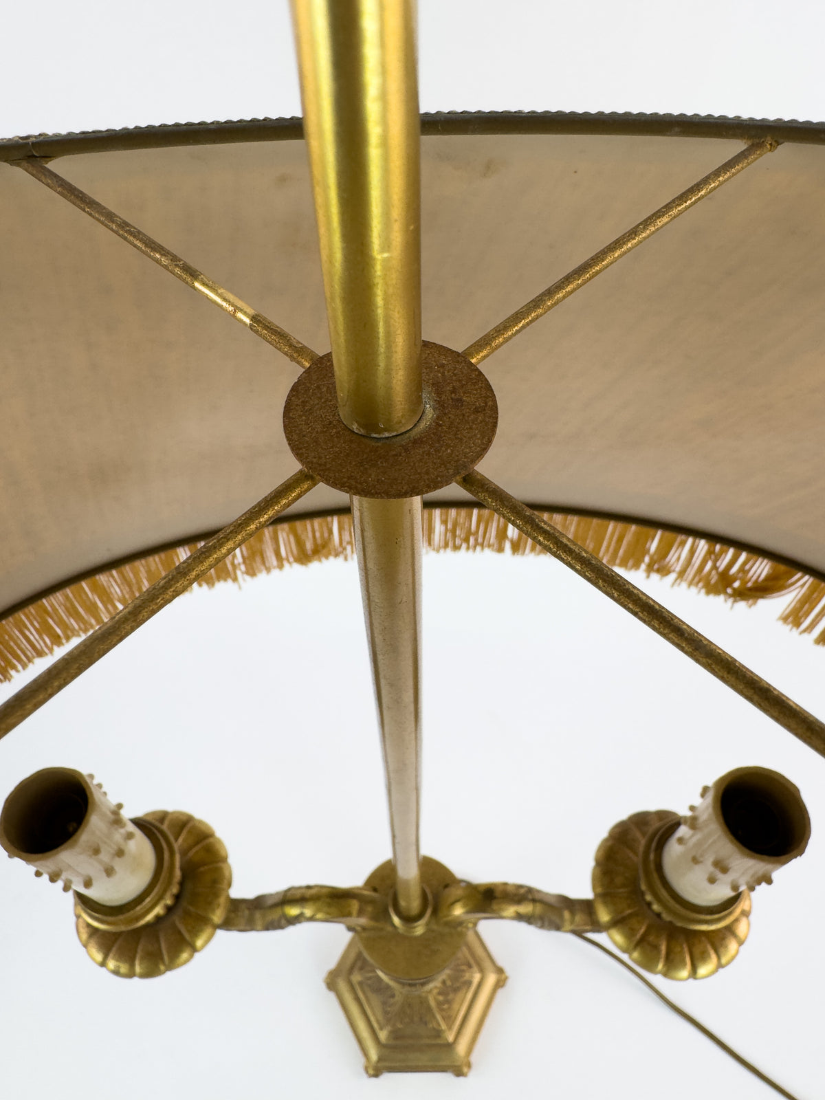 Vintage Louis XVI Style Gilt Metal Two-Light Candelabra Table Lamp