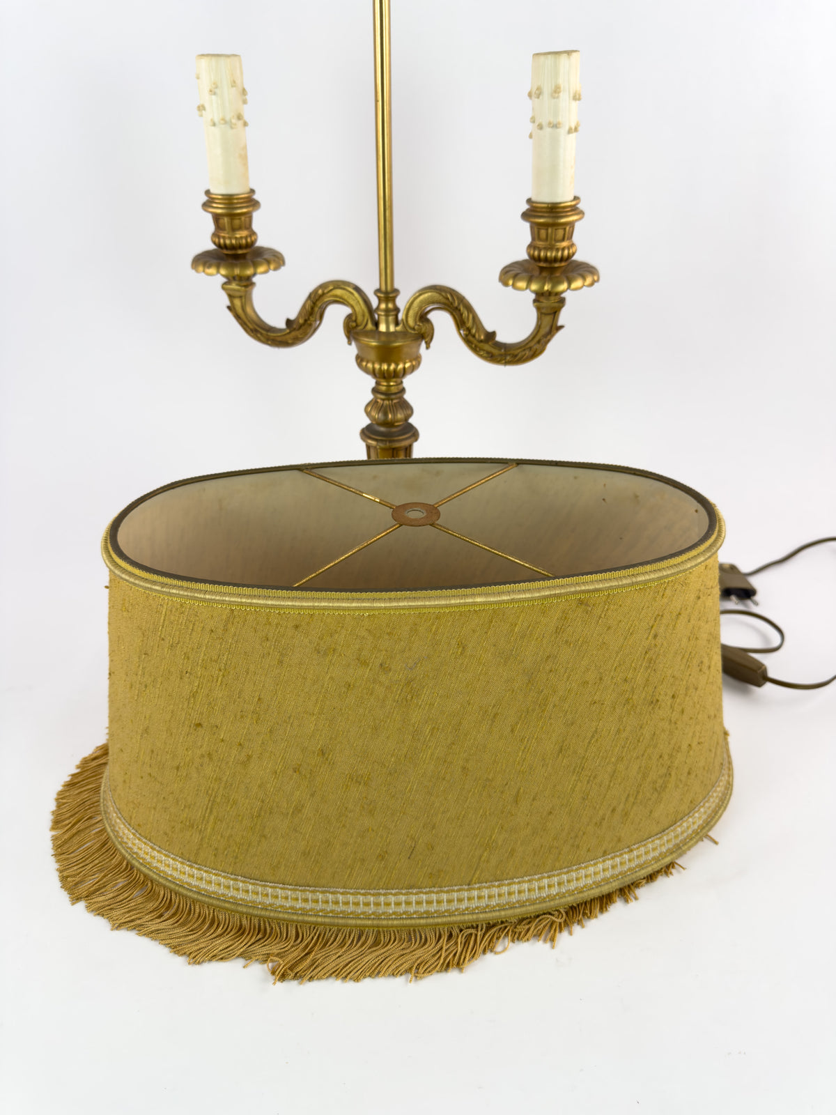 Vintage Louis XVI Style Gilt Metal Two-Light Candelabra Table Lamp