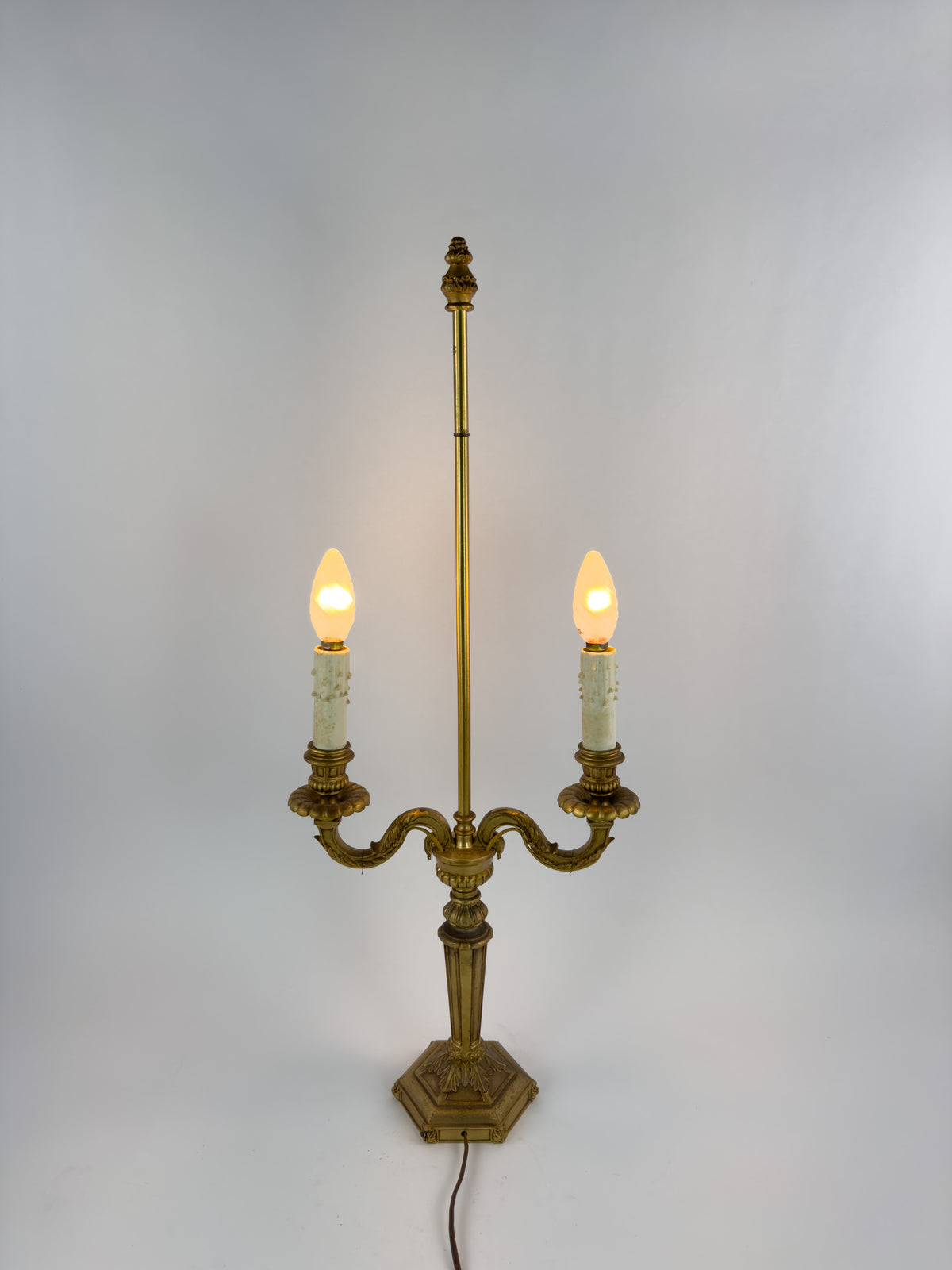 Vintage Louis XVI Style Gilt Metal Two-Light Candelabra Table Lamp