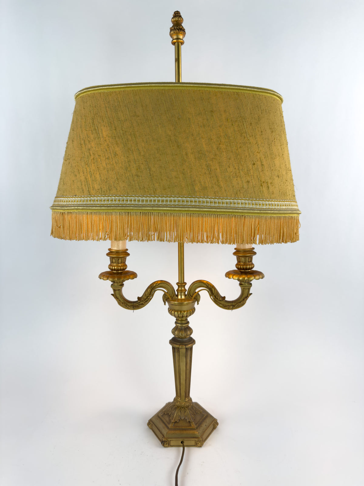 Vintage Louis XVI Style Gilt Metal Two-Light Candelabra Table Lamp