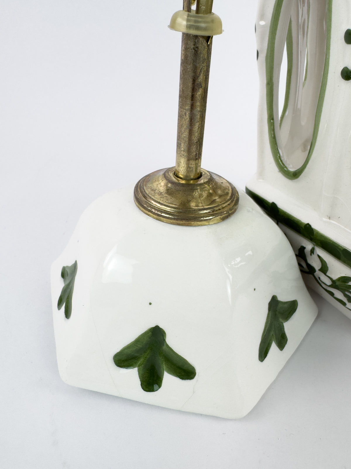 Vintage French Ceramic Pendant Light with Hand-Painted Green Birds, 1960s–70s