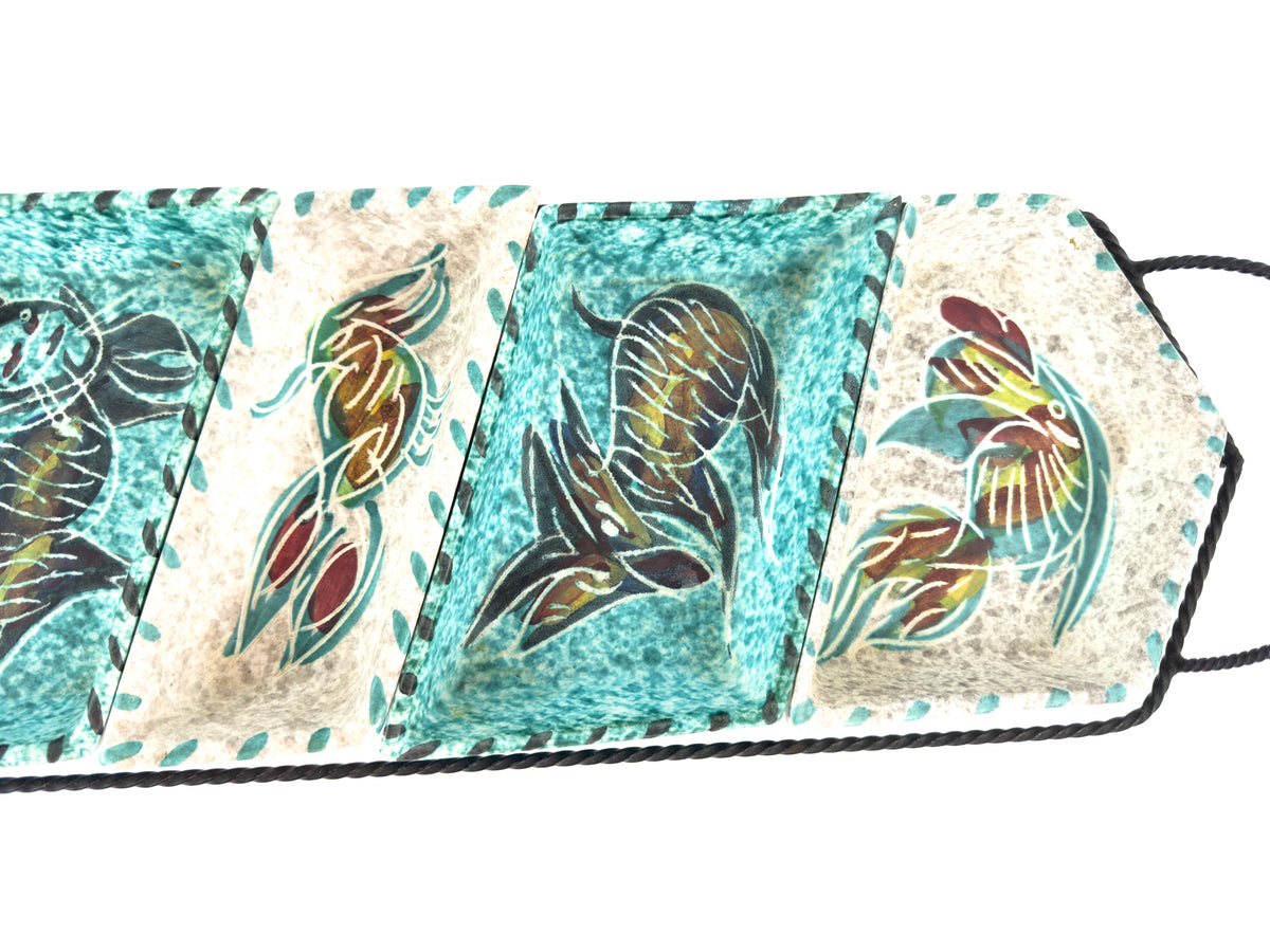 French Vallauris Borty Ceramic Aperitif Serving Set in Iron Holder, 1960s