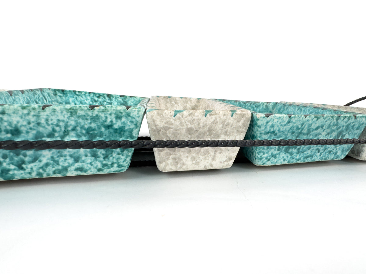 French Vallauris Borty Ceramic Aperitif Serving Set in Iron Holder, 1960s