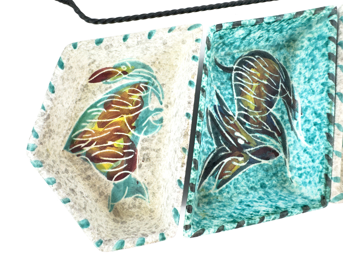 French Vallauris Borty Ceramic Aperitif Serving Set in Iron Holder, 1960s