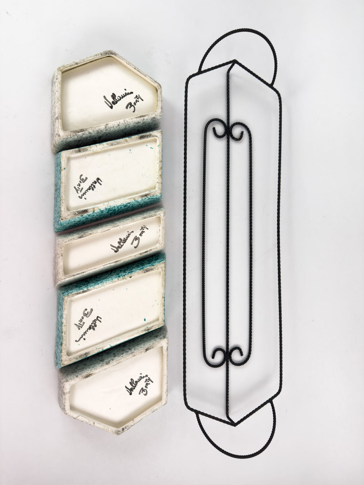 French Vallauris Borty Ceramic Aperitif Serving Set in Iron Holder, 1960s