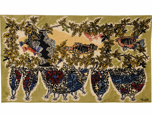 Jean Lurçat “L’Acquarium” French Modernist Wool Tapestry, Corot Paris, 1960s