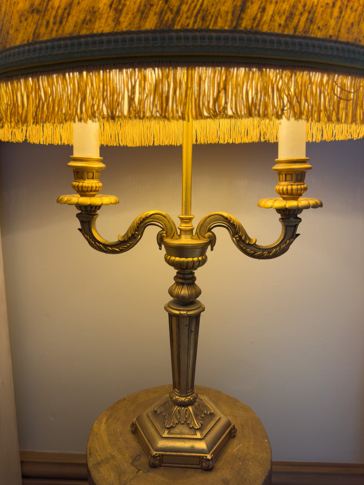 Vintage Louis XVI Style Gilt Metal Two-Light Candelabra Table Lamp