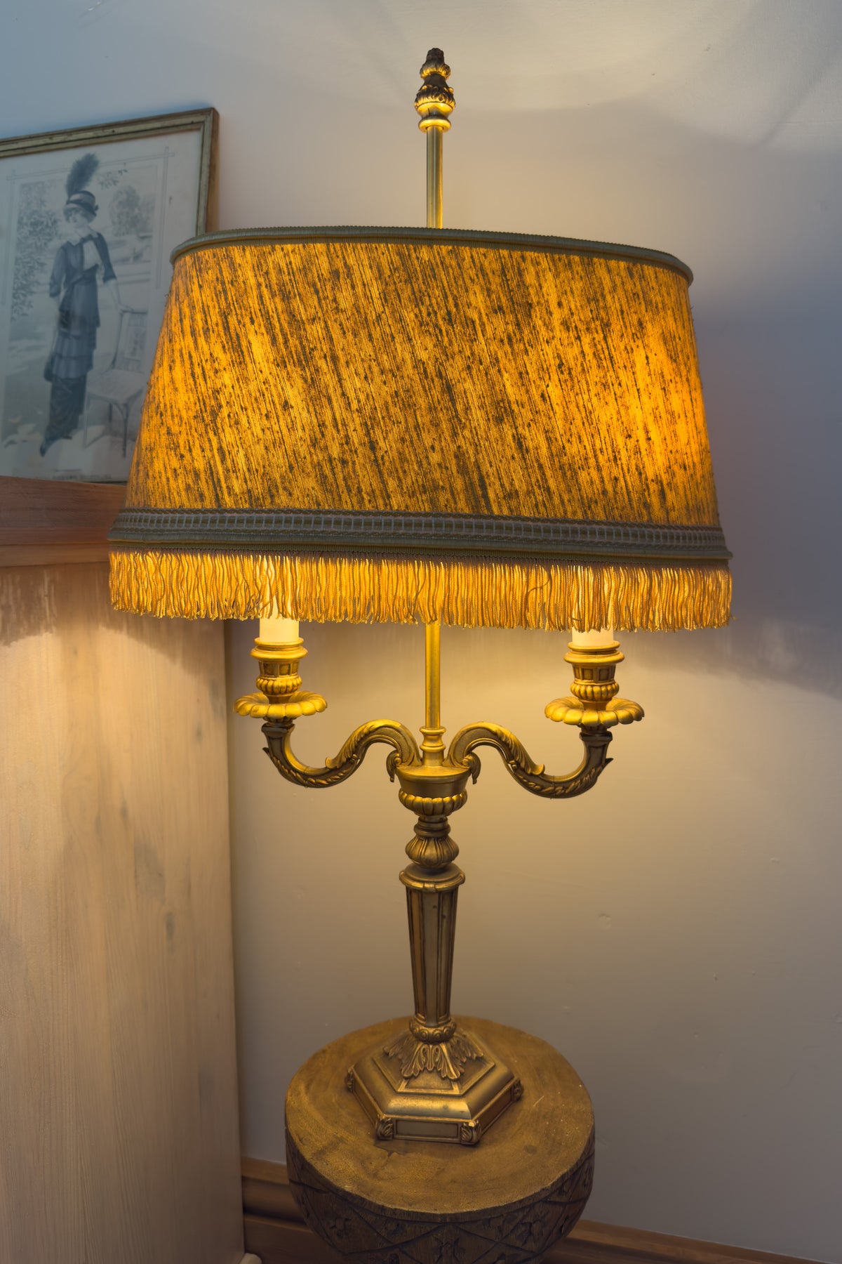 Vintage Louis XVI Style Gilt Metal Two-Light Candelabra Table Lamp