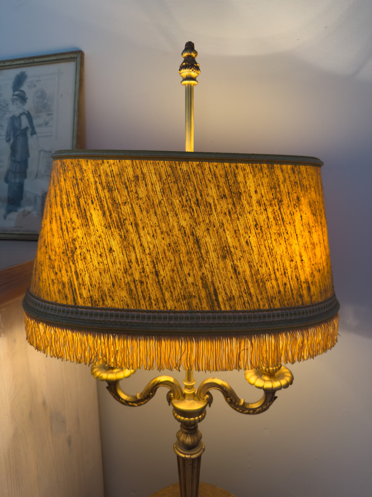 Vintage Louis XVI Style Gilt Metal Two-Light Candelabra Table Lamp