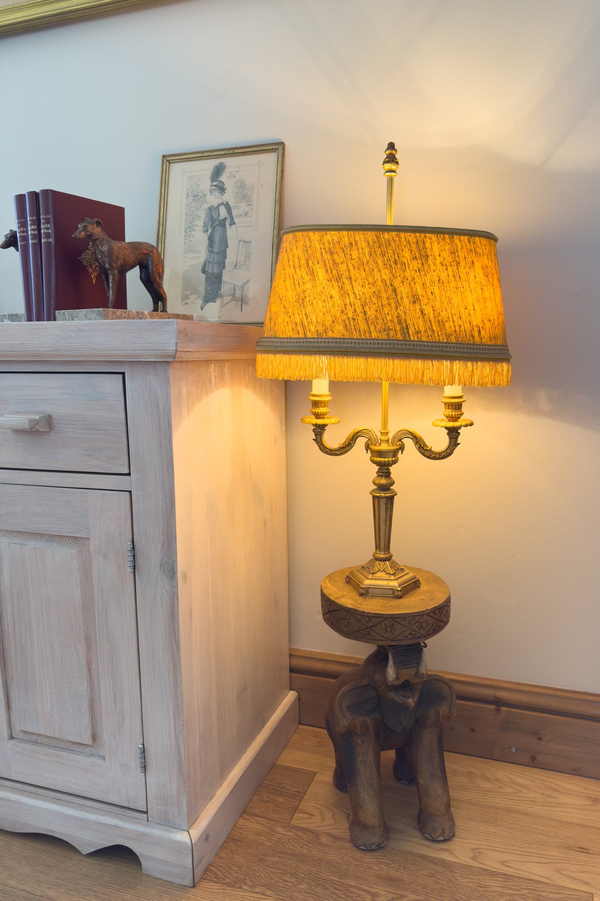 Vintage Louis XVI Style Gilt Metal Two-Light Candelabra Table Lamp