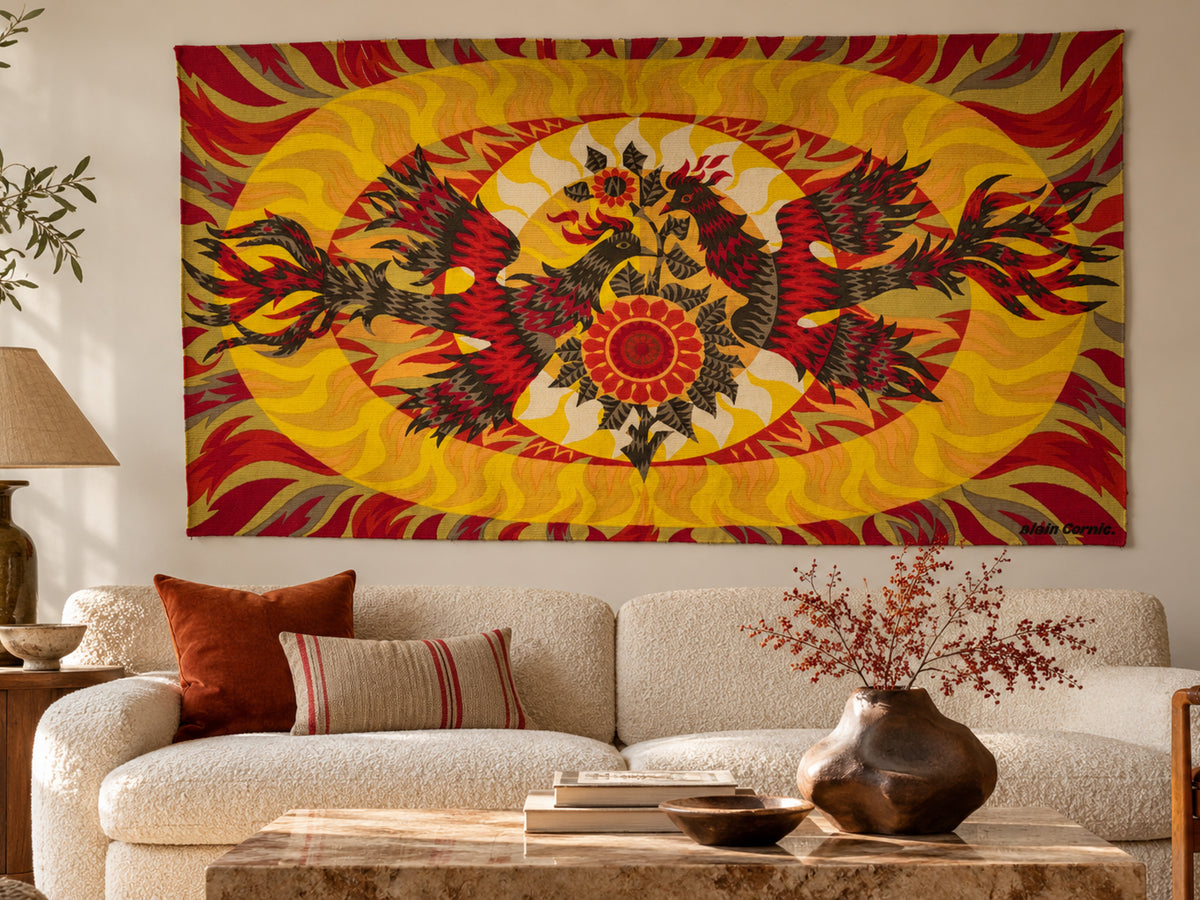 1960s “Les Phénix” Wool Tapestry by Alain Cornic, Atelier Robert Four