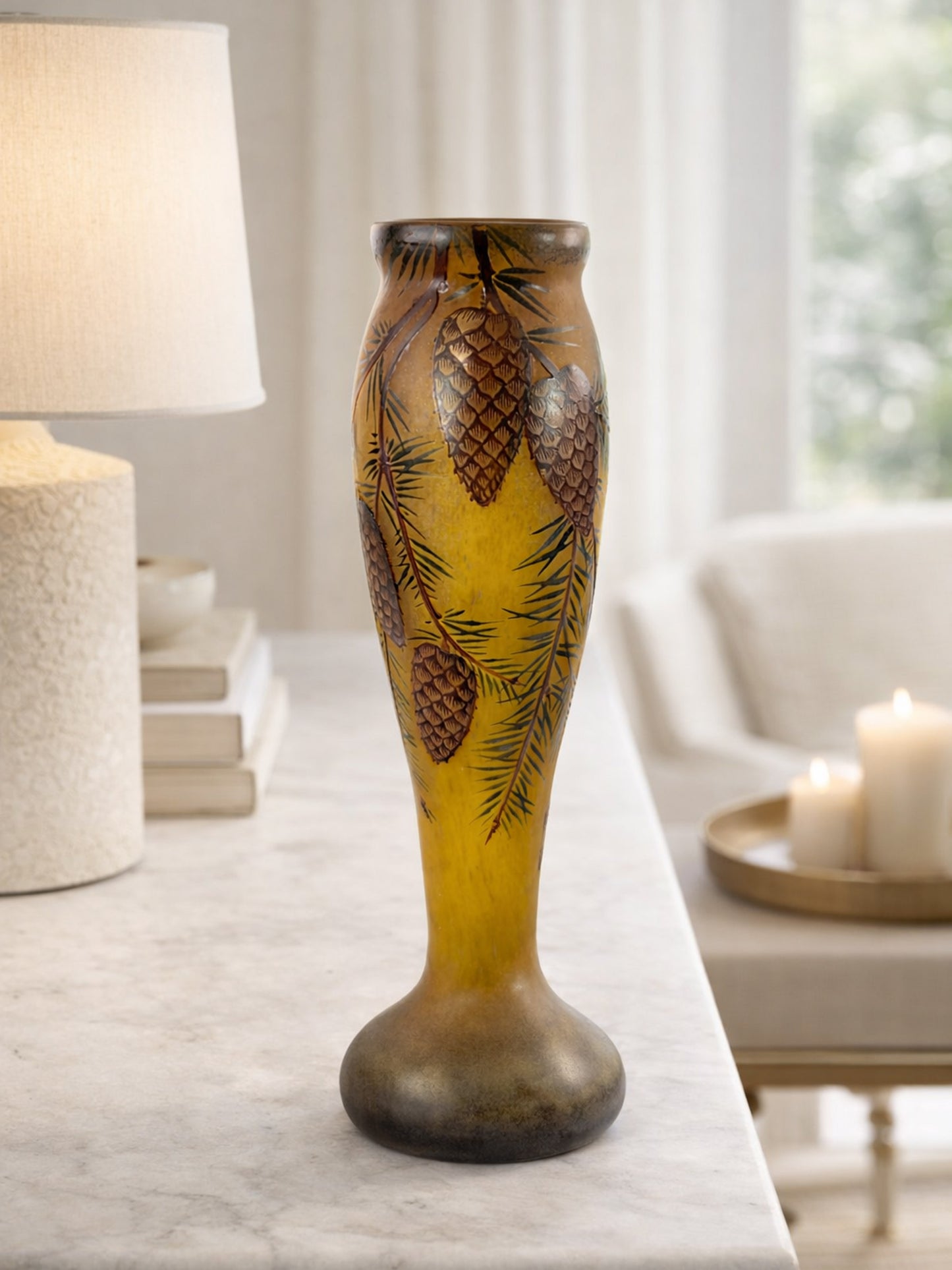 Daum Nancy French Art Nouveau Glass Pine Cone Vase, c. 1900–1915