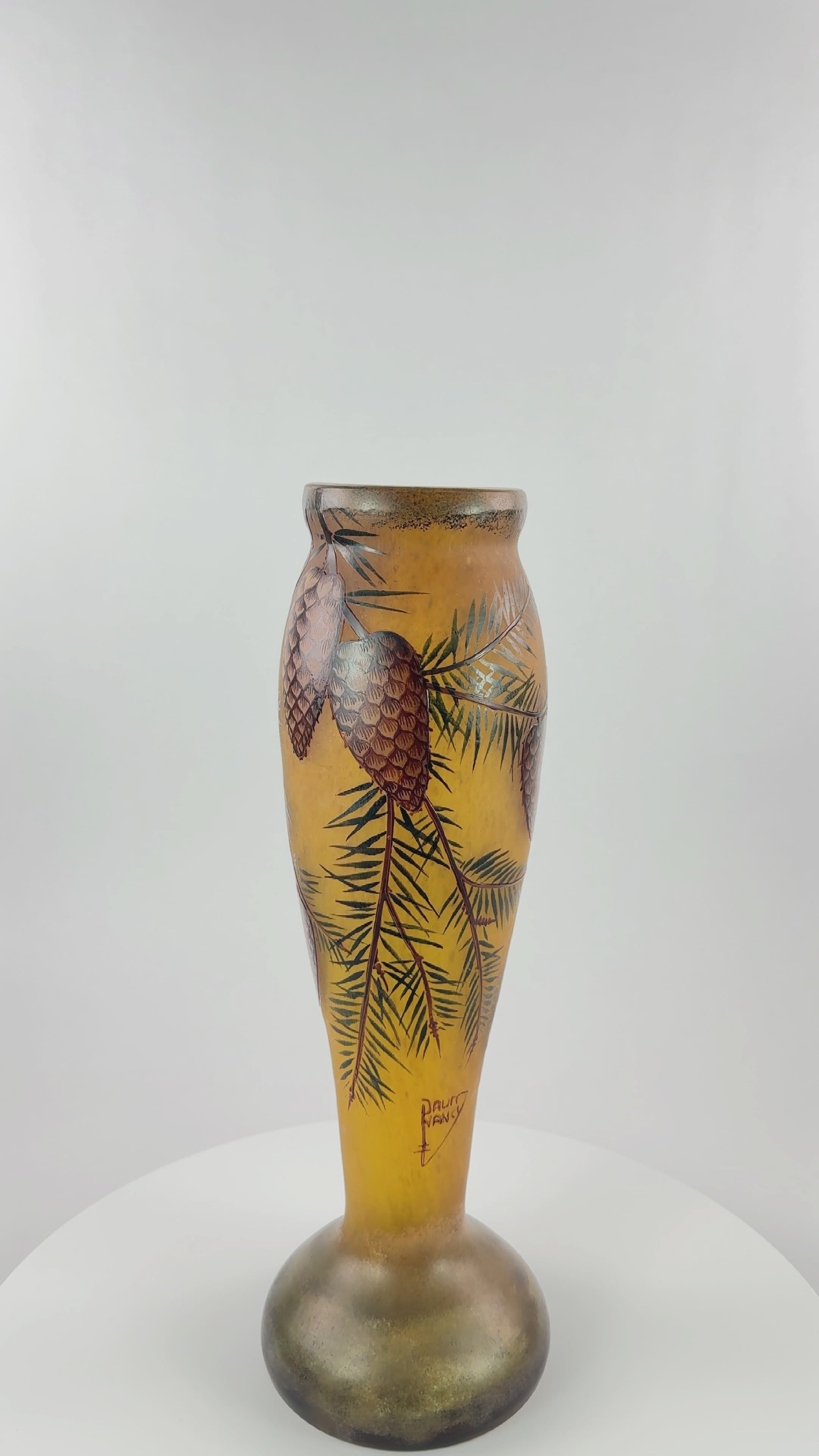 Daum Nancy French Art Nouveau Glass Pine Cone Vase, c. 1900–1915